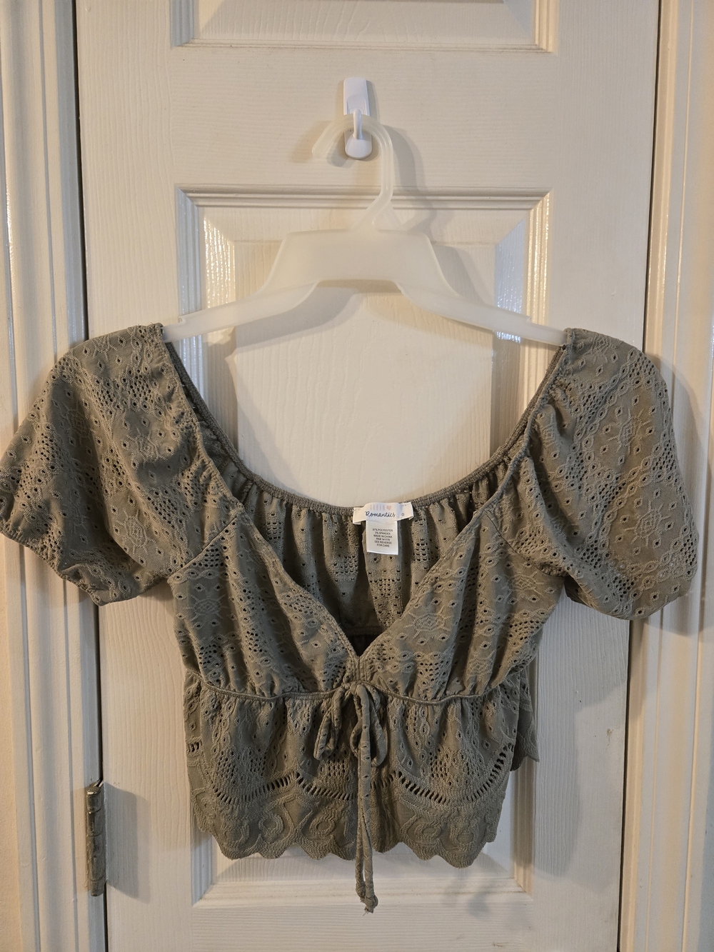 URBAN Romantics Olive Eyelet Tie-Front Top